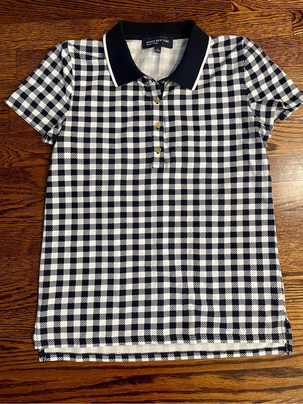 Jones New York Black & White Checkered Short-Sleeve Shirt (S)